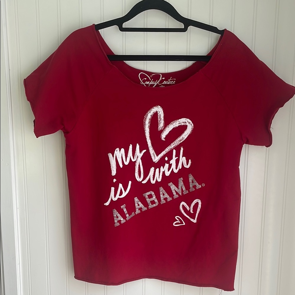 Campus Couture University of Alabama Roll Tide Raw Edge Distressed Tee Crimson M
